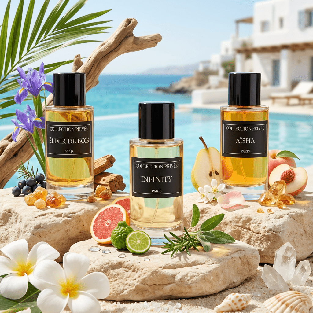 TEMU Coffret Trio COLLECTION PRIVÉE – ÉLIXIR DE BOIS 50ml, INFINITY 50ml et AÏSHA 50ml – Fragrances Boisées, Fraîches et Ambrées