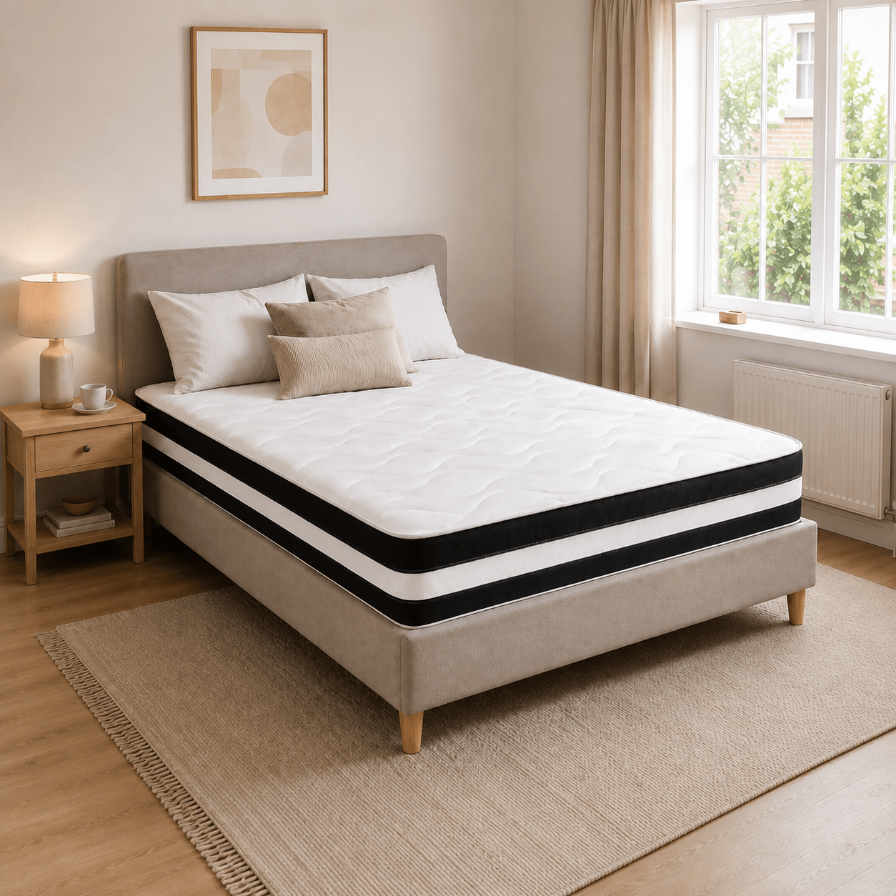 TEMU 3d Airlfow 8" Deep Micro Quilted Black And White Hybrid Mattress