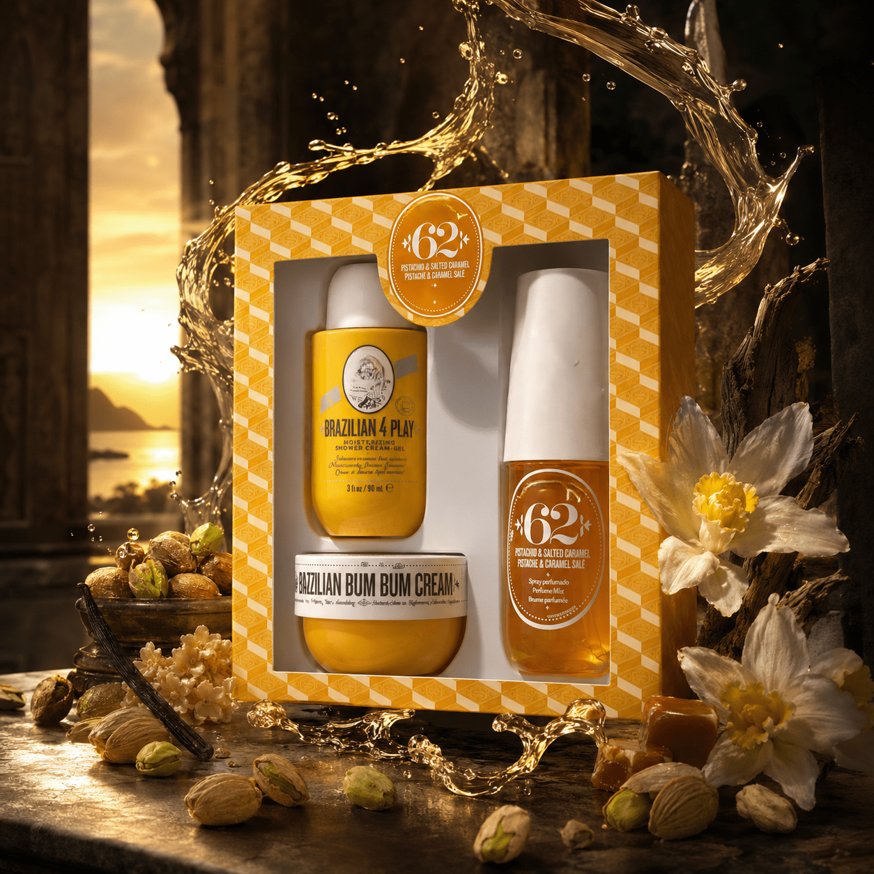 TEMU Set de regalo de para mujer SDJ – corporal, gel de ducha y crema corporal – gourmand a y caramelo – Set de belleza de 3 piezas