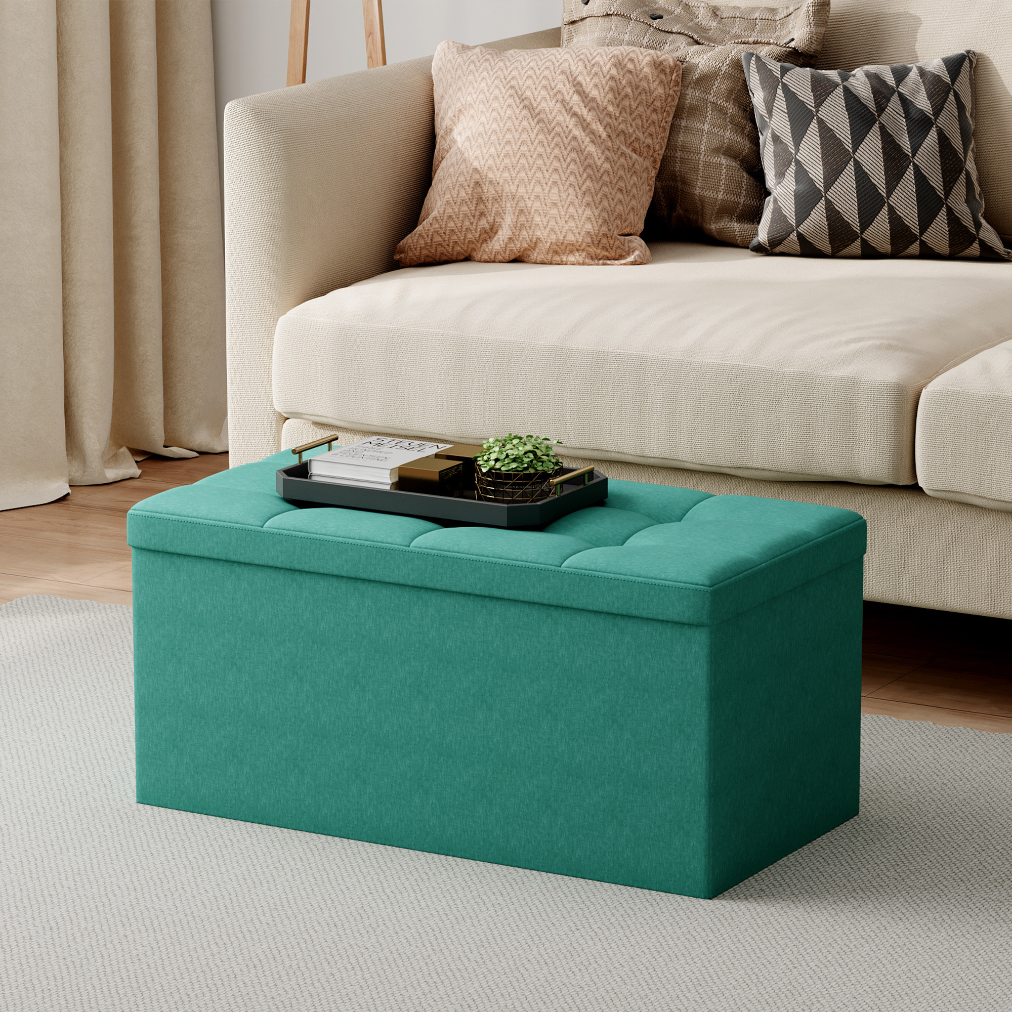 Image of Foldable Bench With Storage Compartment 76cm, Chest With Storage Compartment 97l, Seat Box With Seat, Foldable Storage Box, Bed Bench For The Bedroom