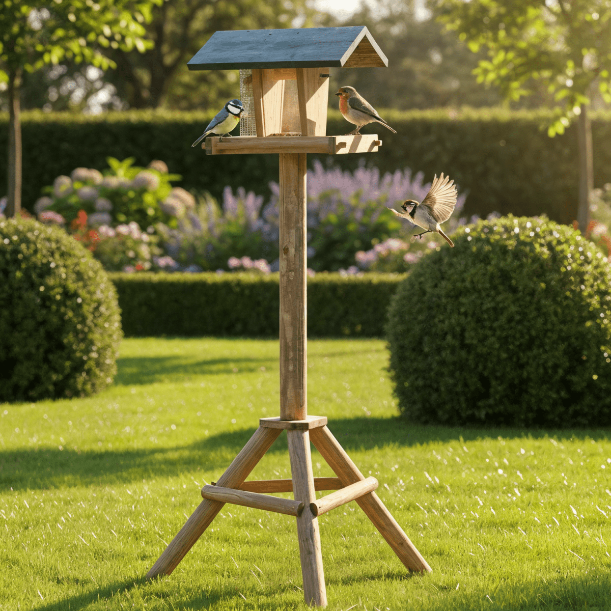 Image of Birdhouse With Stand, 22 X 127 X 33 Cm, Solid Wood – Bird Feeder And Feeding Station For With Wooden Stand, Food Silo, Viewing Window And Roof, Narrow Design For And , Weatherproof