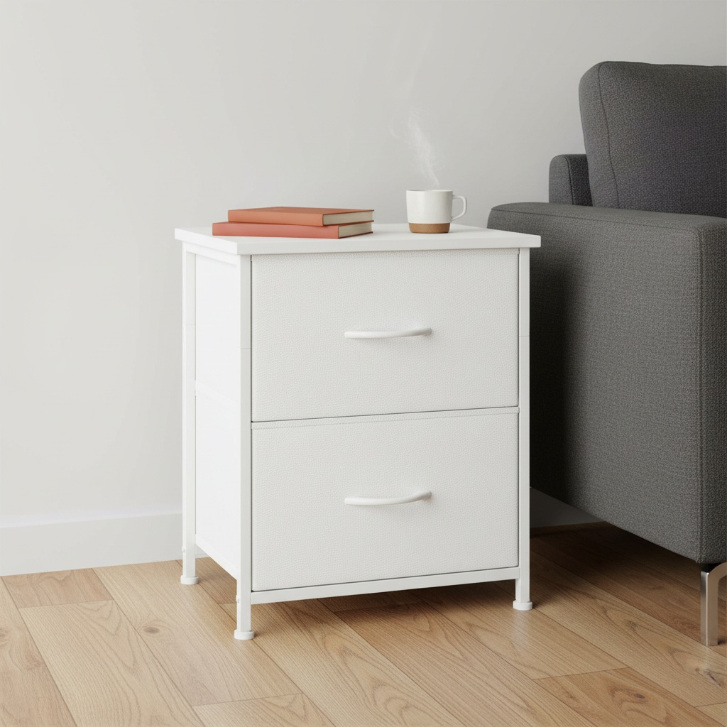 Image of White Nightstand Set Small Bedside Tables With 2 Fabric Drawers, Modern Night Stands With Metal Legs For Bedroom, Living Room, Dorm, Easy Assembly