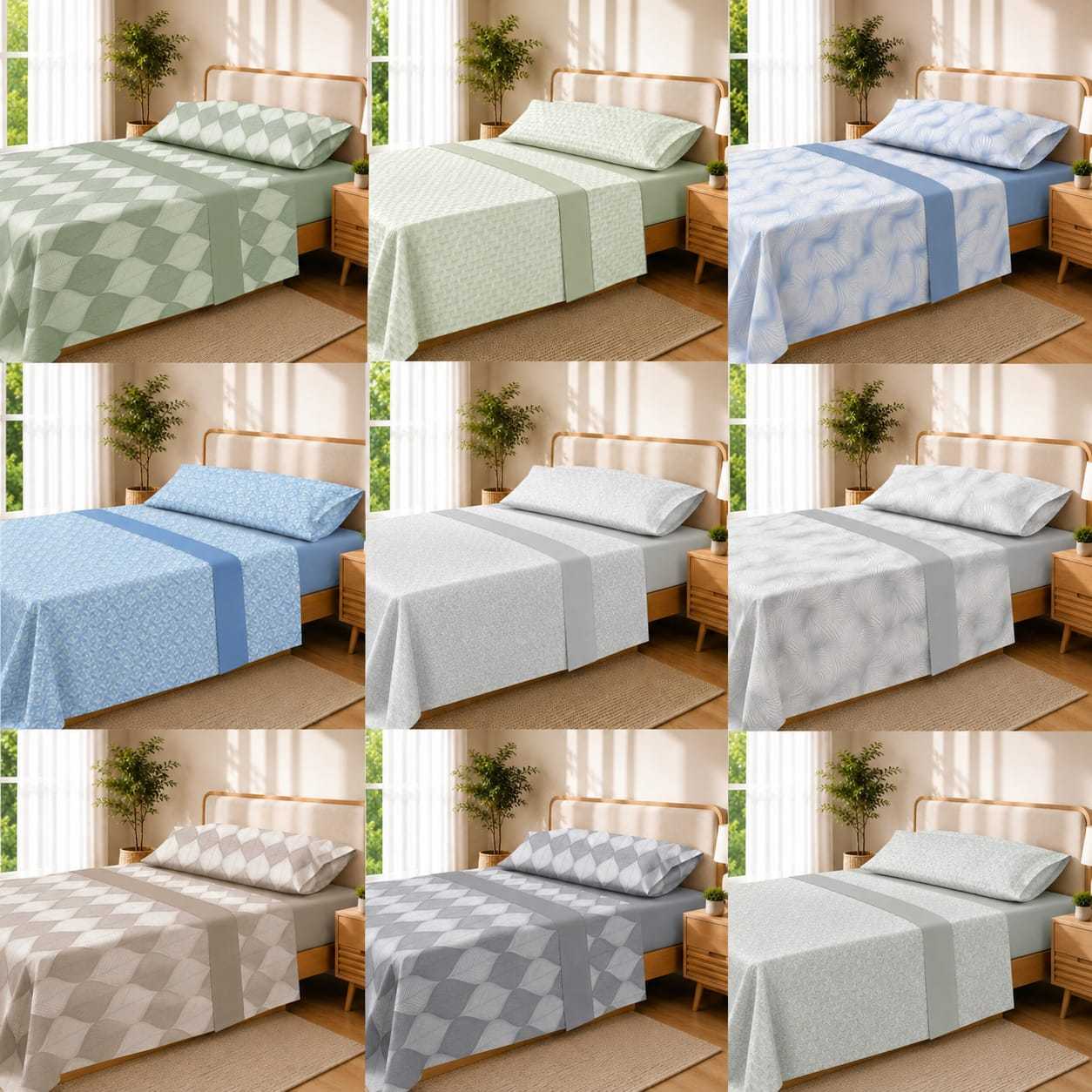 TEMU Juego de Sábanas 3 Piezas de Microfibra Estampada – Bajera Ajustable + Encimera + de Almohada, Suaves, Transpirables y Antiarrugas, Algodón,