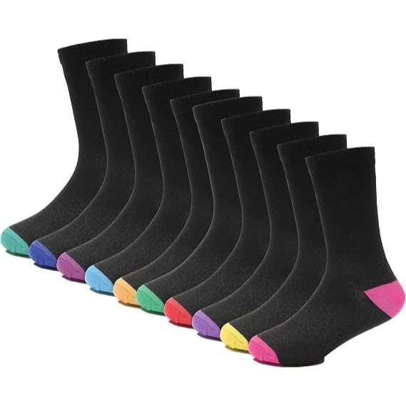 TEMU 10 Pairs Boys Socks Black Multi Heel & Toe Socks