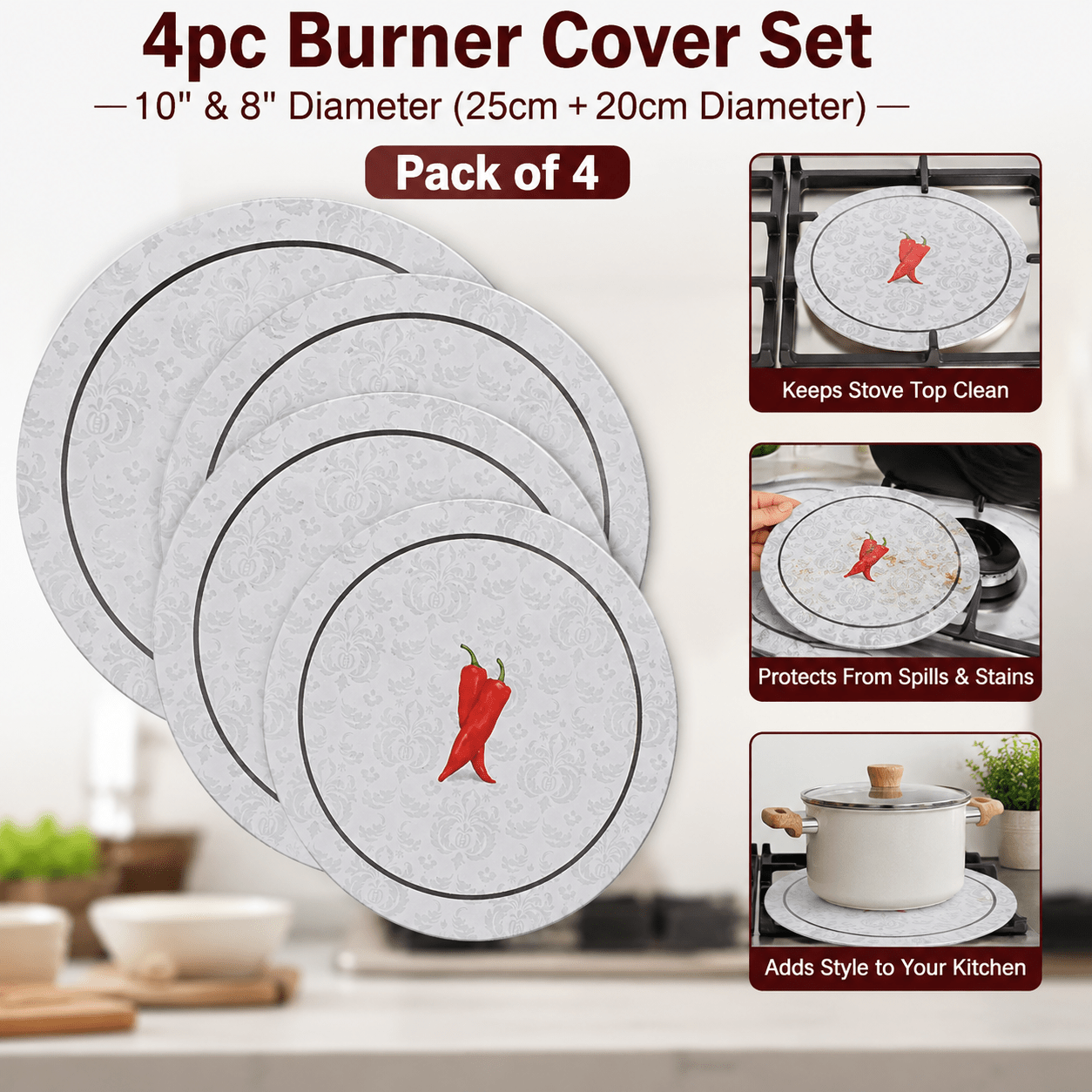 TEMU 4pcs Reusable Gas Stove Burner Covers, Heat Resistant Kitchen Stove Protector Set
