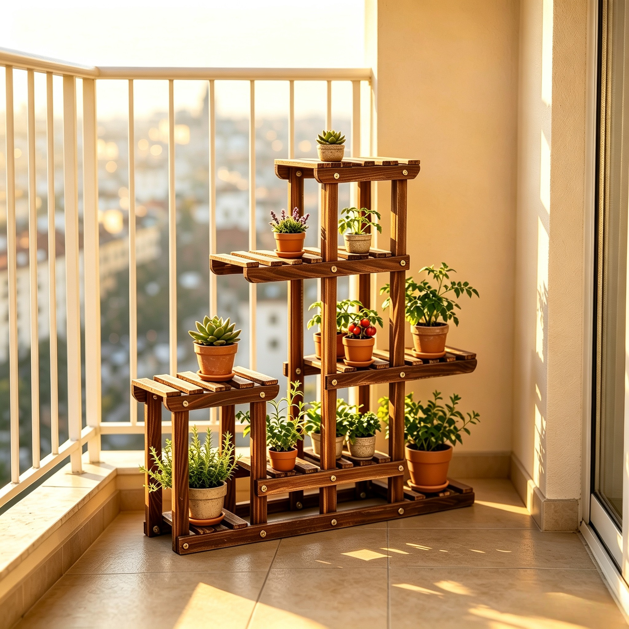 Image of 5-tier Pine Wood Plant Stand, Indoor Outdoor Multi-level Flower Shelf Rack, High Low Plant Holder For Room Garden Bedroom Patio