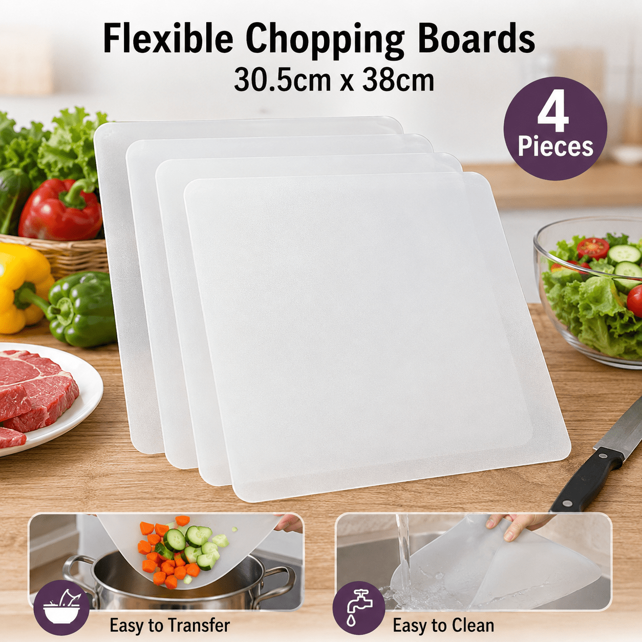 TEMU 4 Pack Flexible Cutting Boards 30.5×38cm Kitchen Chopping Mats For Meat, Vegetables & Fruit