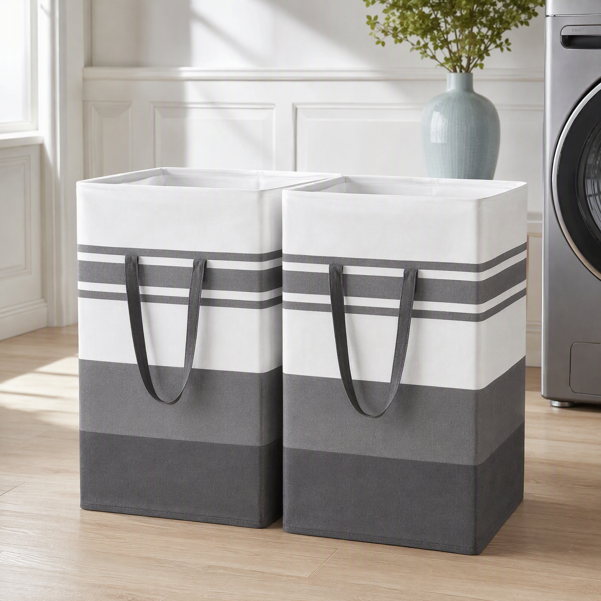 2pcs Laundry Basket, 75l Foldable Laundry Basket, Oxford Cloth Laundry Basket With Reinforced Handle, Striped Independent Dirty Clothes Storage Box, Suitable For Bathroom, Bedroom, Dormitory