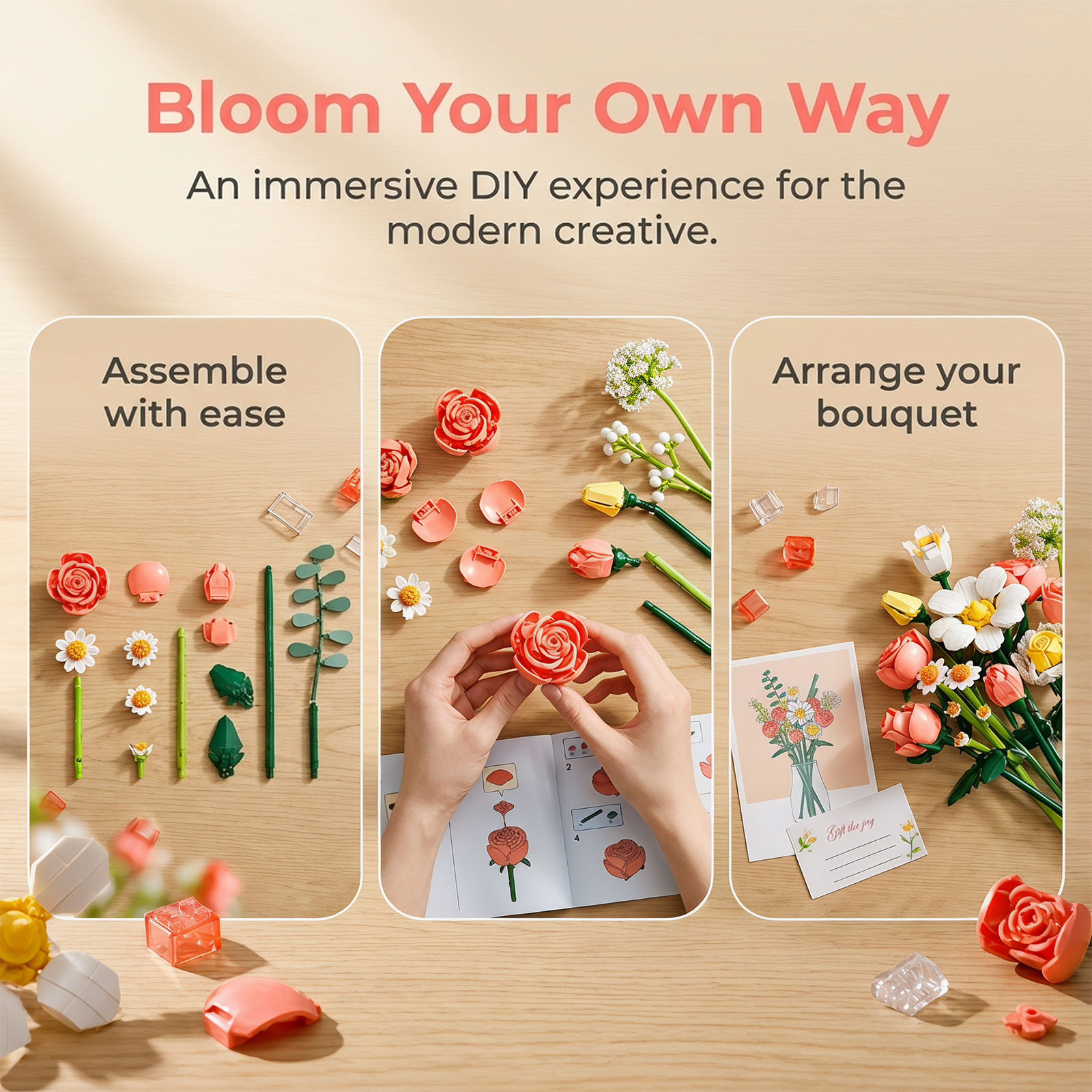 864 Pieces 3D Wooden Flower Bouquet Puzzle Kit