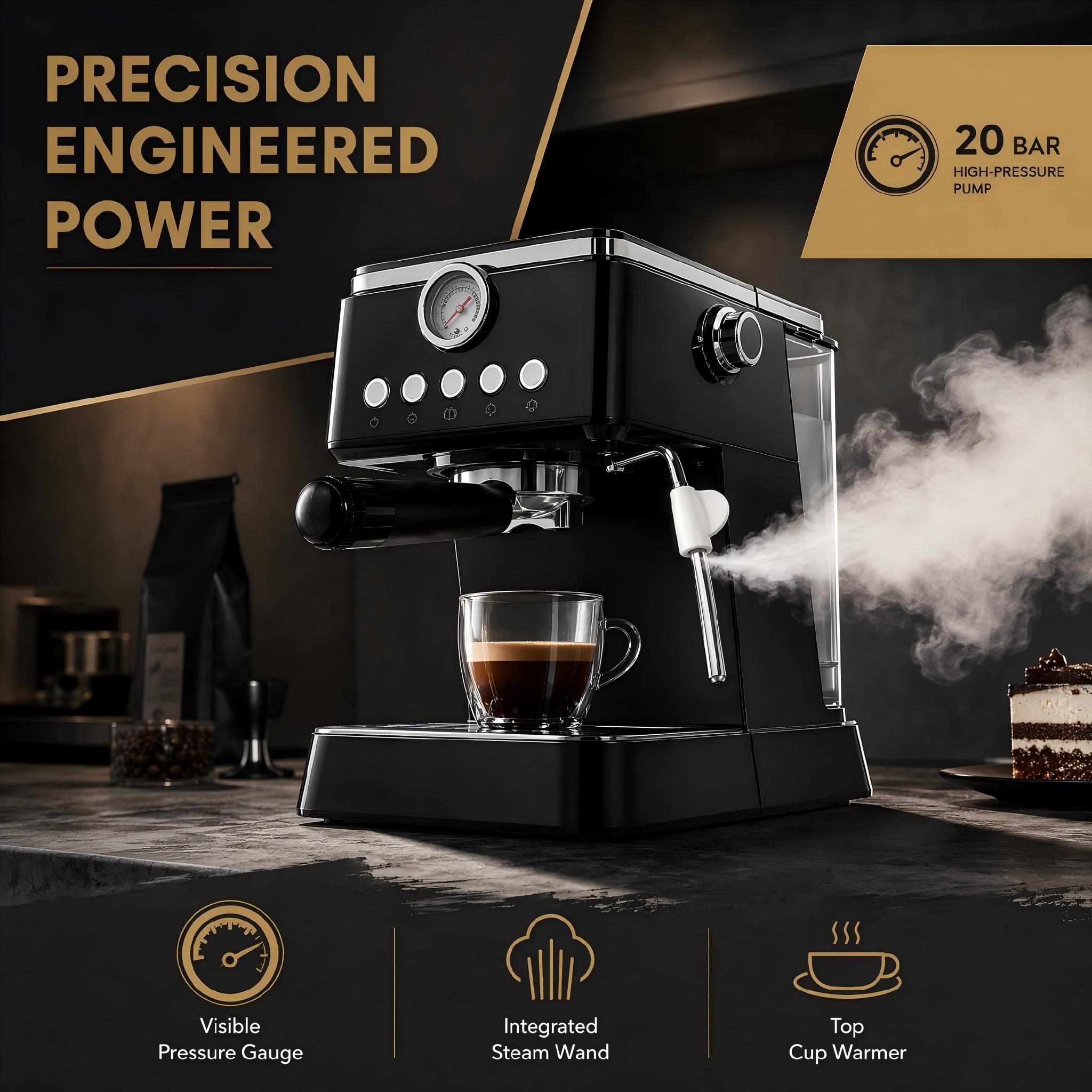 Image of 20 Bar Stainless Steel Semi-automatic , Home Coffee Maker With High-pressure Milk Frother And Filter Basket, Makes Espresso, Cappuccino, Latte For Household Use
