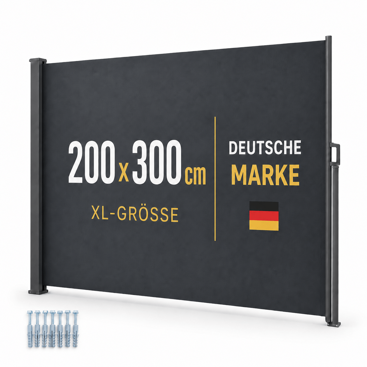 Image of Retractable Awning Up To 300 Cm - Privacy And Windscreen For Balcony And Terrace, Polyester Fabric Uv-resistant And Water-repellent, With Handle, Hook Function And Mounting Material, .