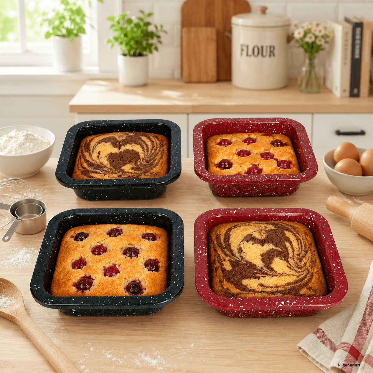 Image of 4pcs China Square Baking Mold 12x12cm Red Black, Small Steel Molds For Cakes, Desserts, Mini Casseroles & Oven Dishes, Airfryer And Oven Up To 200 °c