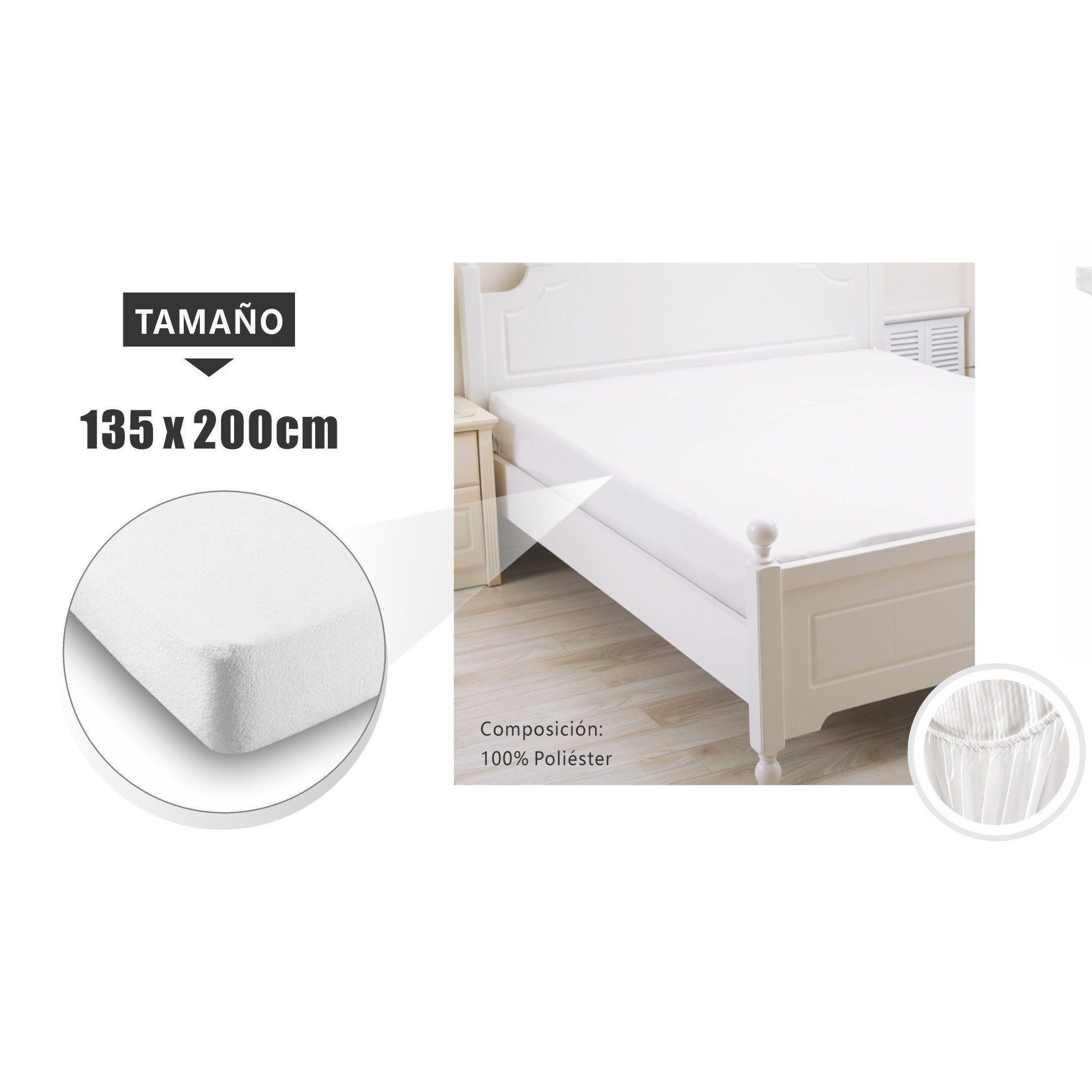 TEMU Protector Colchon Impermeable KD, Fundas impermeables para colchón 100% poliéster, para camas de 90/105/135/150/180, lavable en máquina.