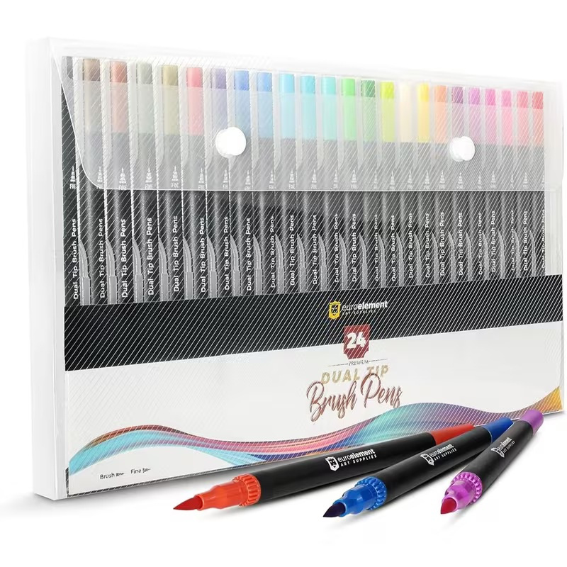 TEMU Dual Tip Brush Pens Art Supplies Colouring Pens Set Of 24 Mixed Coloured Pens Felt Tip Pens Art Pens For Kids And Adult Colouring Books Fine Tip