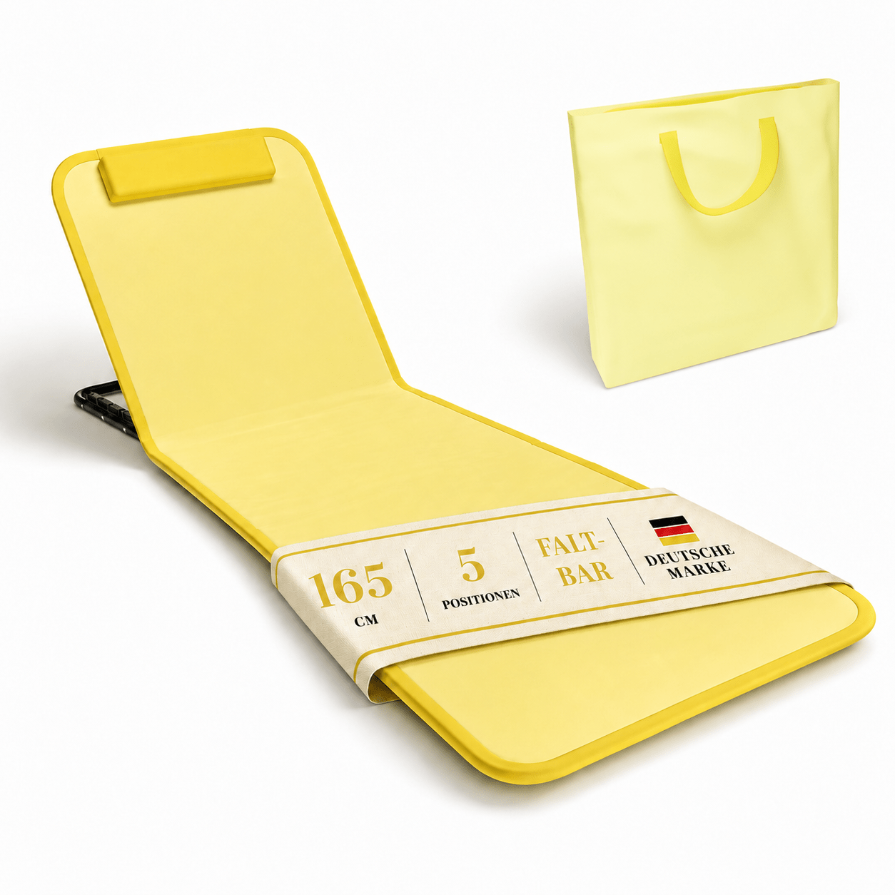 Image of Foldable Beach Lounger 165 X 49 Cm With Neck Pillow – Camping And Sun Lounger With 5-position Adjustable Backrest, Storage Compartment, , And Carry Bag, 600d Oxford Fabric, .5 Kg