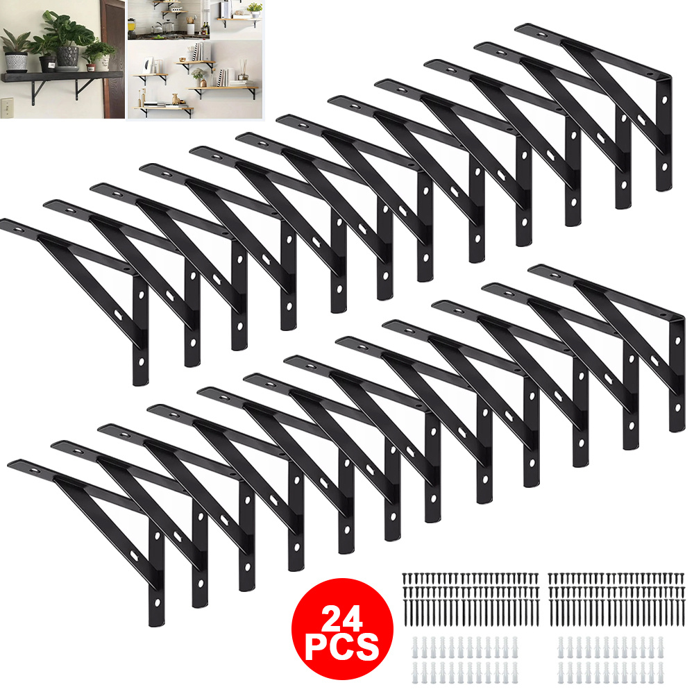 TEMU Triangular Support Bracket, 12/24 Set Of Heavy-duty Thickened Stainless Steel L-shaped Right-angle Mounting Brackets For Wall Corners And