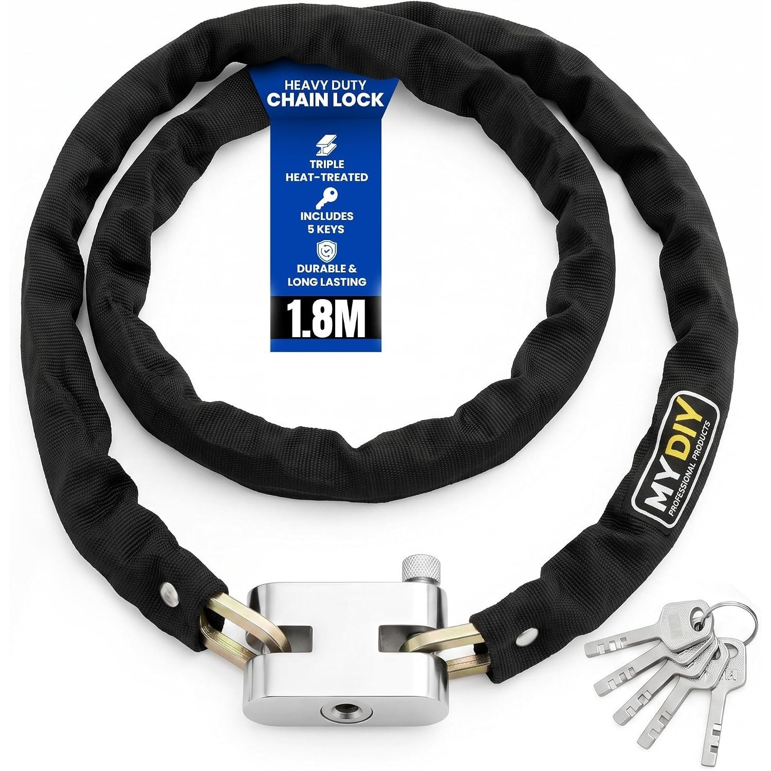 TEMU Security Bike Chain Lock – Stainless Steel Anti-theft Chain Lock For Bicycles, Motorbikes, Scooters With Waterproof Cover & 3 Keys