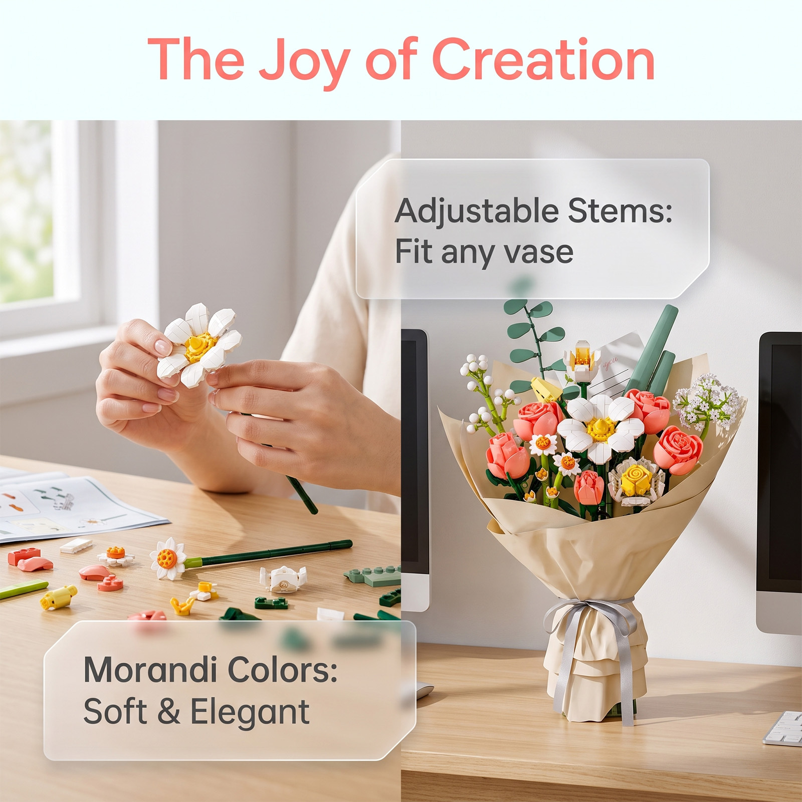 864 Pieces 3D Wooden Flower Bouquet Puzzle Kit