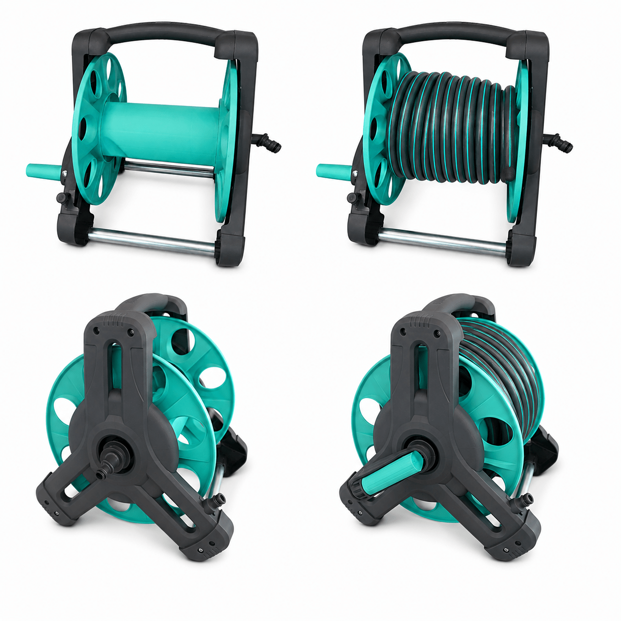 Image of Mobile Hose Reel For 30m Garden Hose 1/2 Inch - Hose Reel With Hand Crank, Carrying Handle And Standard Quick Coupling, Green/grey, 35 X 40 X 33 Cm