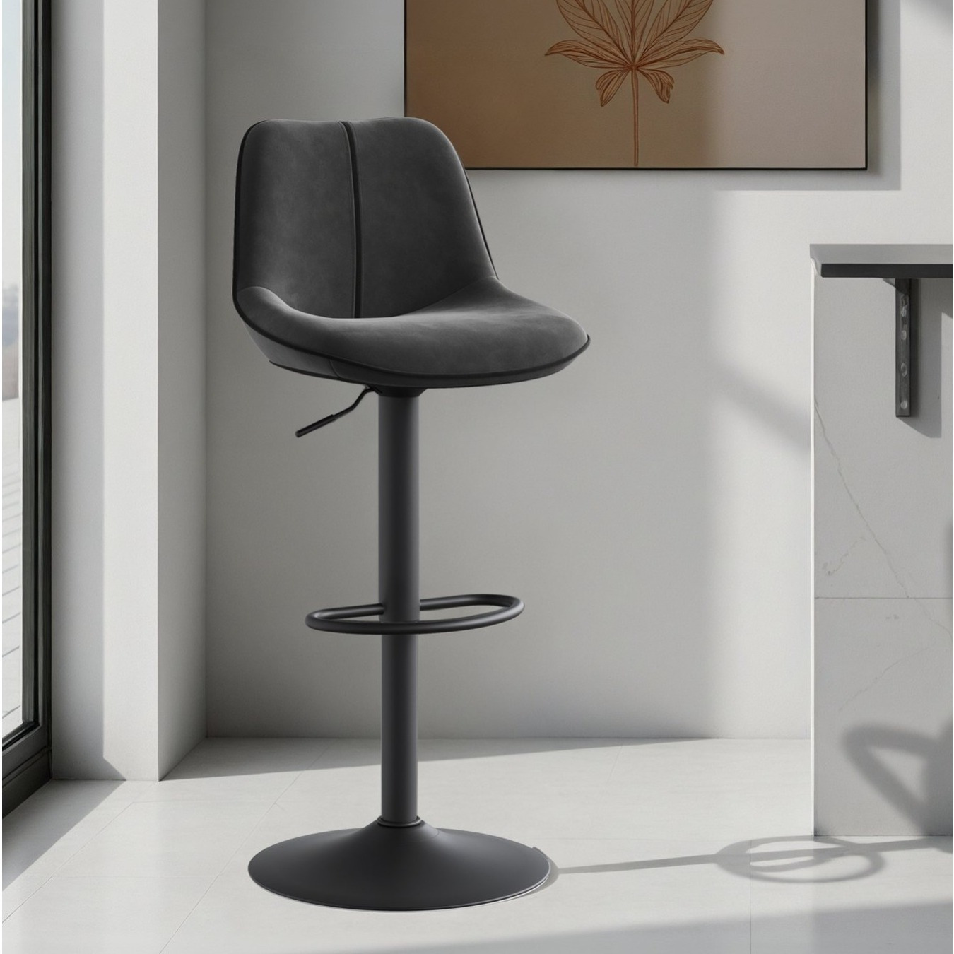 4 Bar Stools, 4 Bar Chairs, Height-adjustable, Swivel, With Backrest, Metal Base And Footrest, Velvet, Gray
