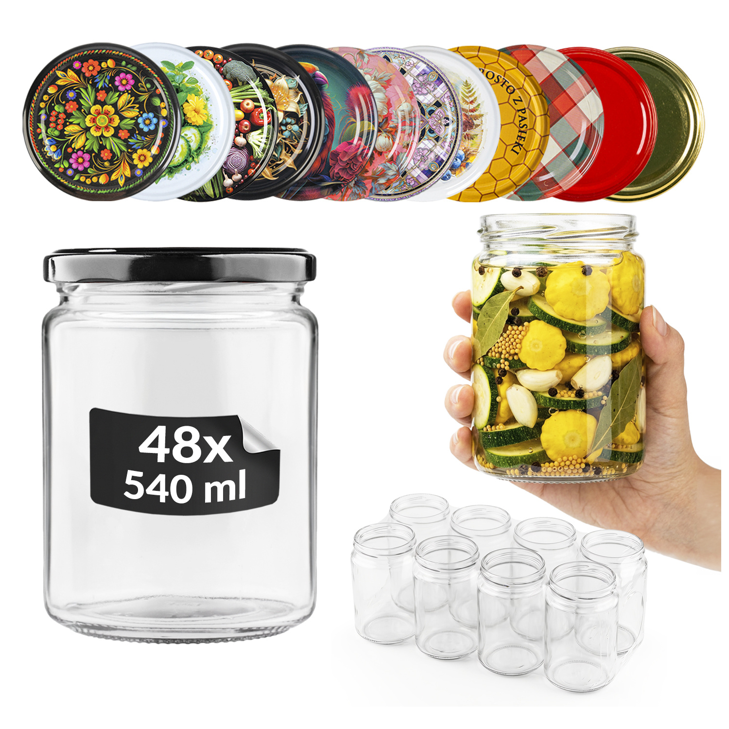 TEMU 48 stuks glazen potten voor conserven 540 ml met deksels - Ideaal voor zelfgemaakte conserven, groenten in zout, jam, , , compotes en fruit in -