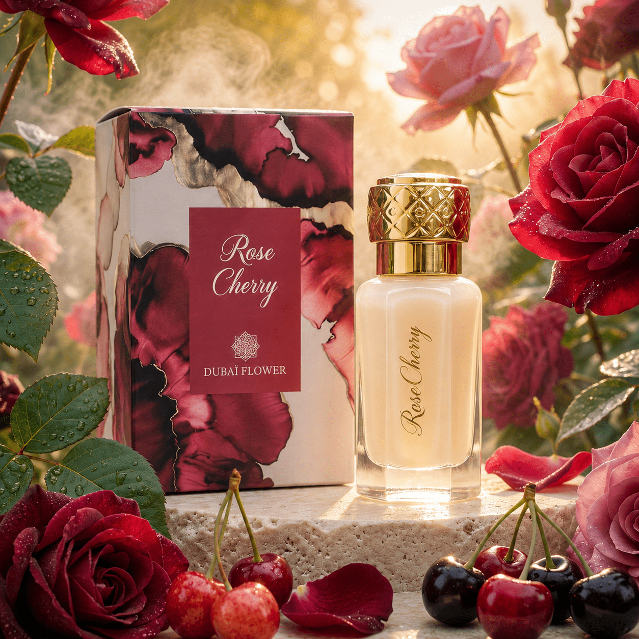 Image of Dubaï Flower Rose Cherry Perfume 12ml, Floral And Fruity Scent With Notes Of Rose And Cherry
