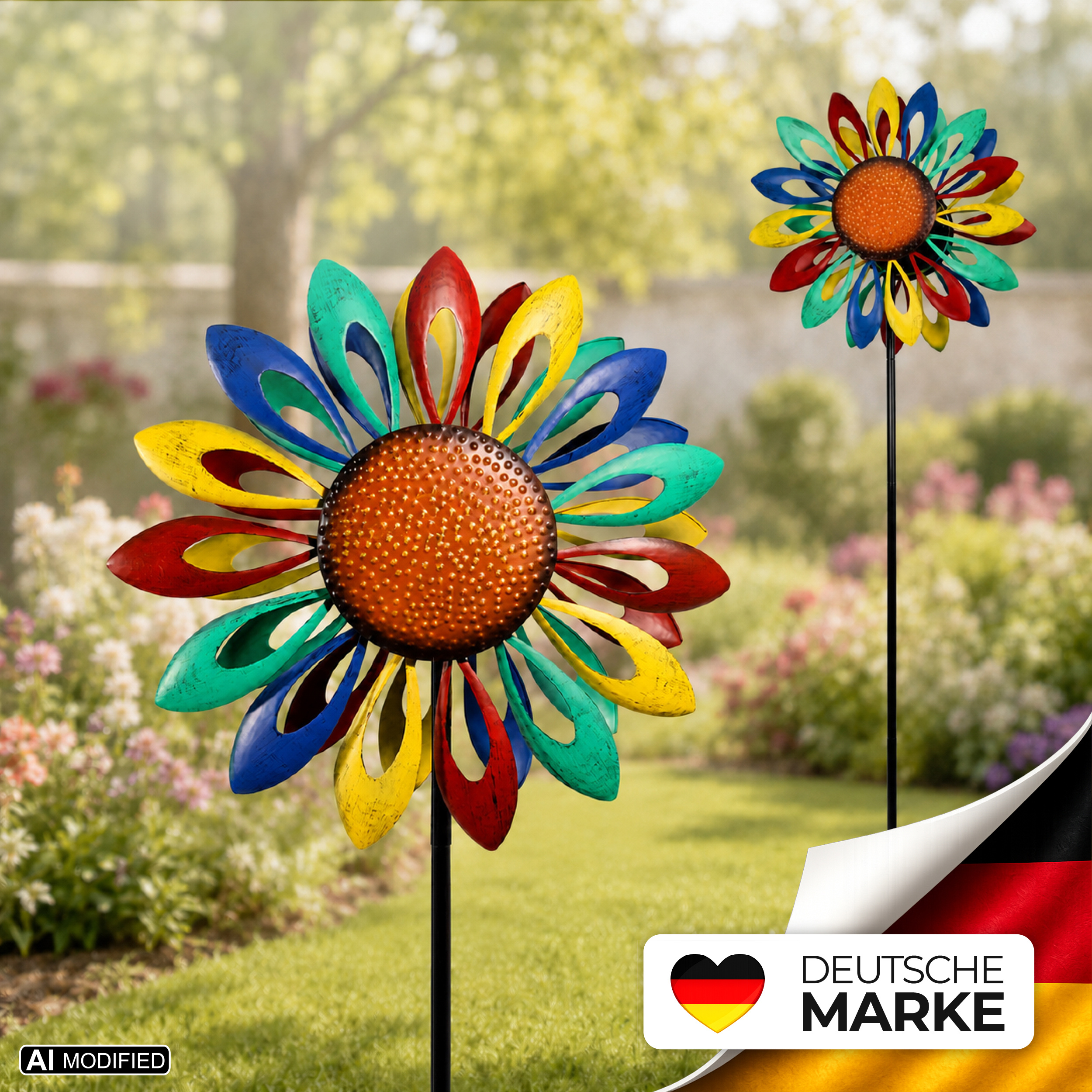 Windmill Flower Metal 212 Cm, Colorful Wind Chime For The Garden