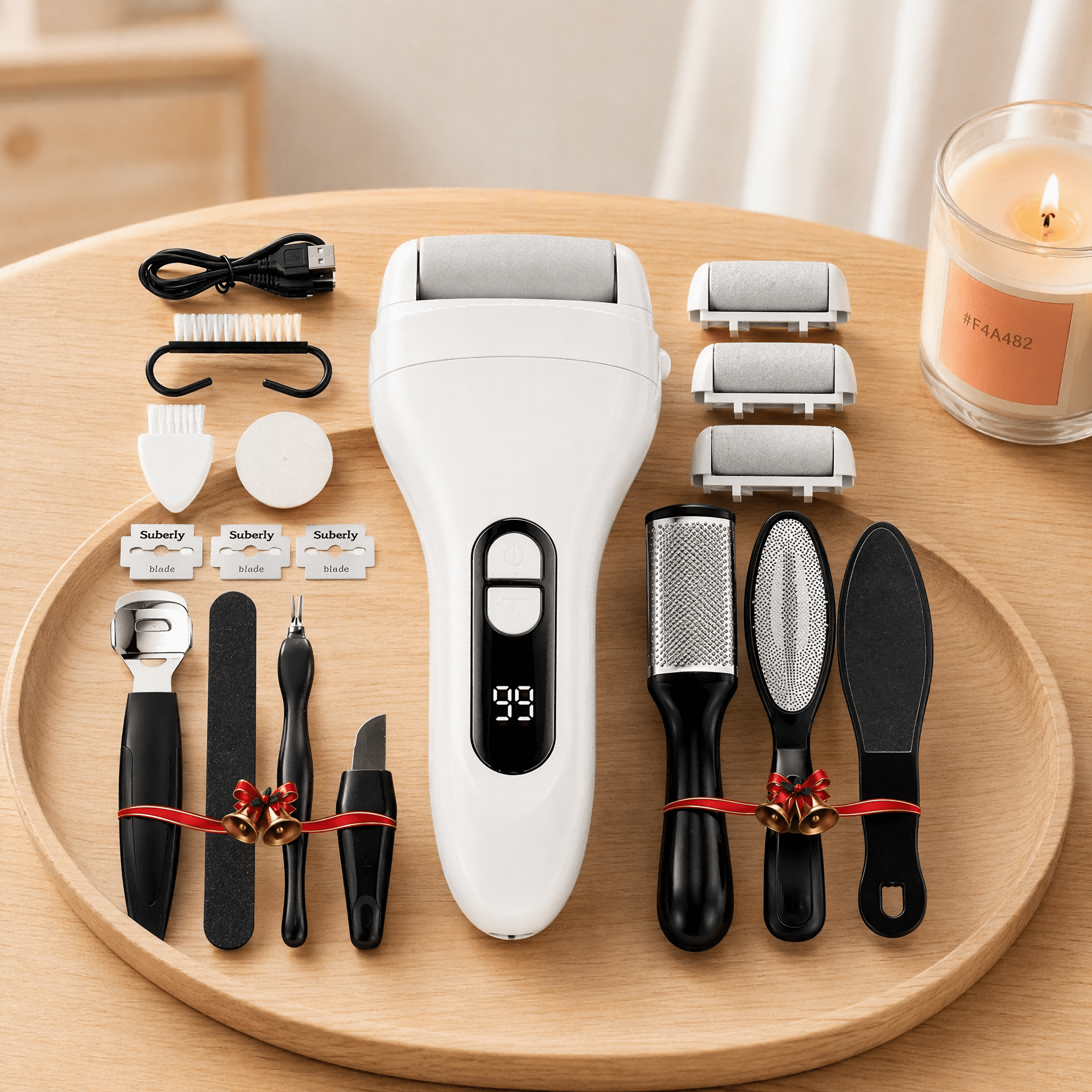 Image of Rechargeable Electric Foot Callus Remover, Portable Foot Kit With Large Grinding Head, Lcd Display Dead Skin Foot File, White