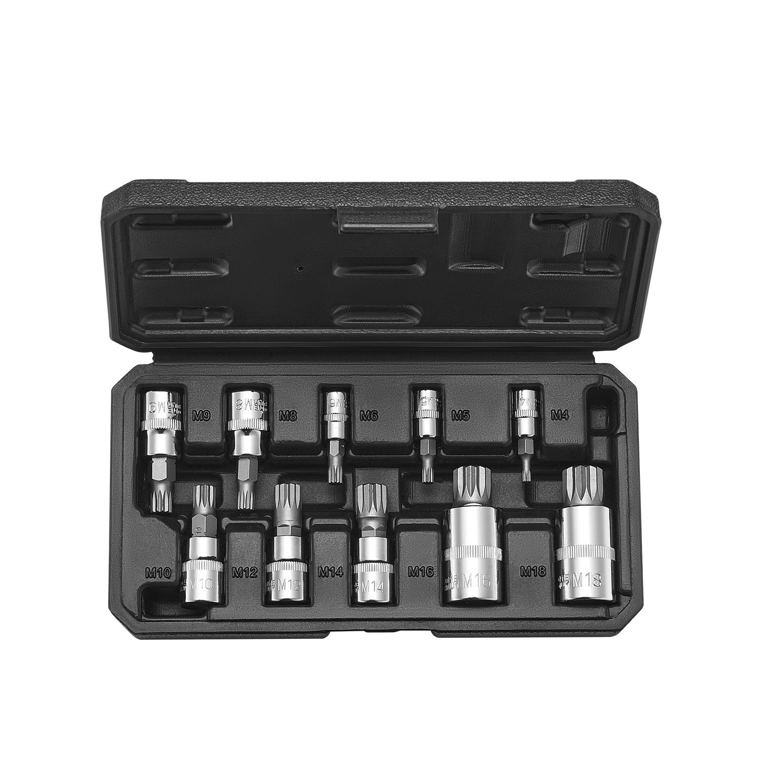 TEMU Jeu de dix douilles à cannelure triangulaire carrée VEVOR XZN, M4 à M18, acier de qualité supérieure, entraînements 1/4 po, 3/8 po et 1/2 po,