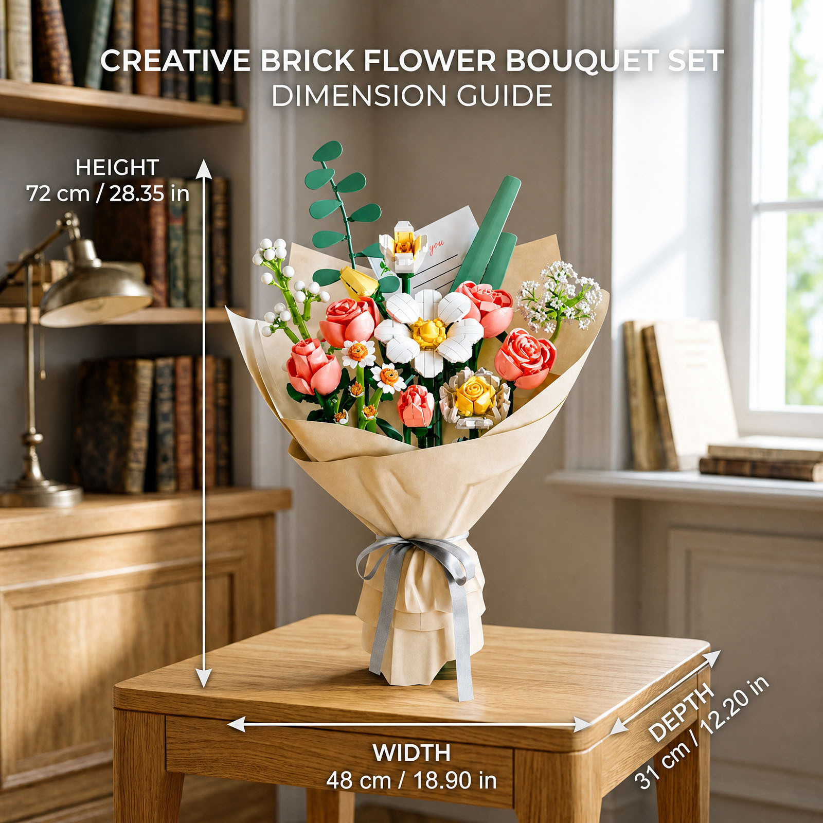 864 Pieces 3D Wooden Flower Bouquet Puzzle Kit