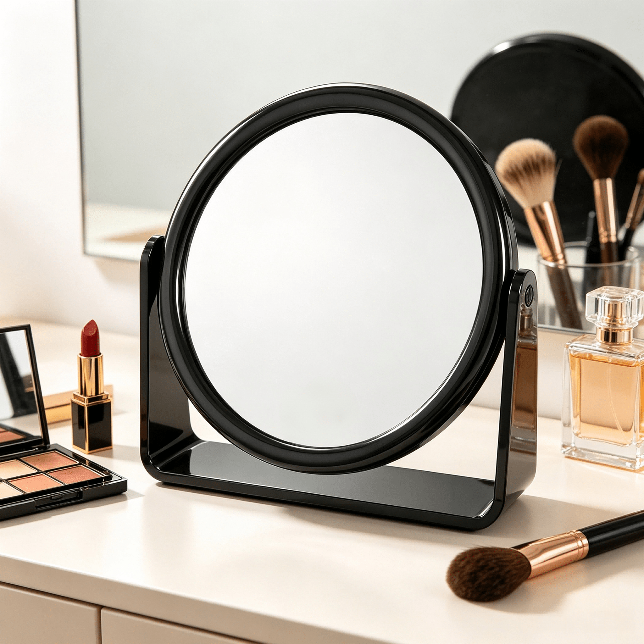 Image of 7x Magnifying Double‑sided Makeup Mirror, Vanity Mirror With U‑shaped , Matte Anti‑fingerprint Tabletop Cosmetic Mirror For Makeup & Shaving, Black