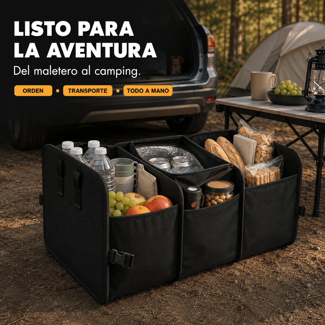 TEMU Organizador de Maletero de Coche Plegable 57 × 29 × 31 cm, de Almacenamiento de Gran Capacidad Compartimentos, Bolsillo Térmico con Cremallera,