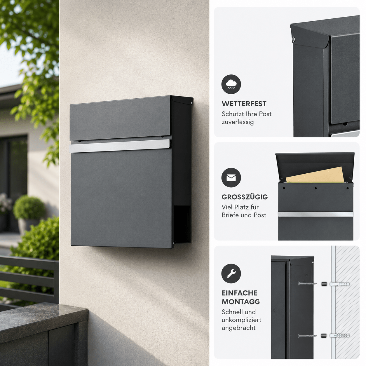 Floordirekt Mailbox 37 × 37 × 11 Cm, With Newspaper Holder & 2 Keys – Lockable & Weatherproof