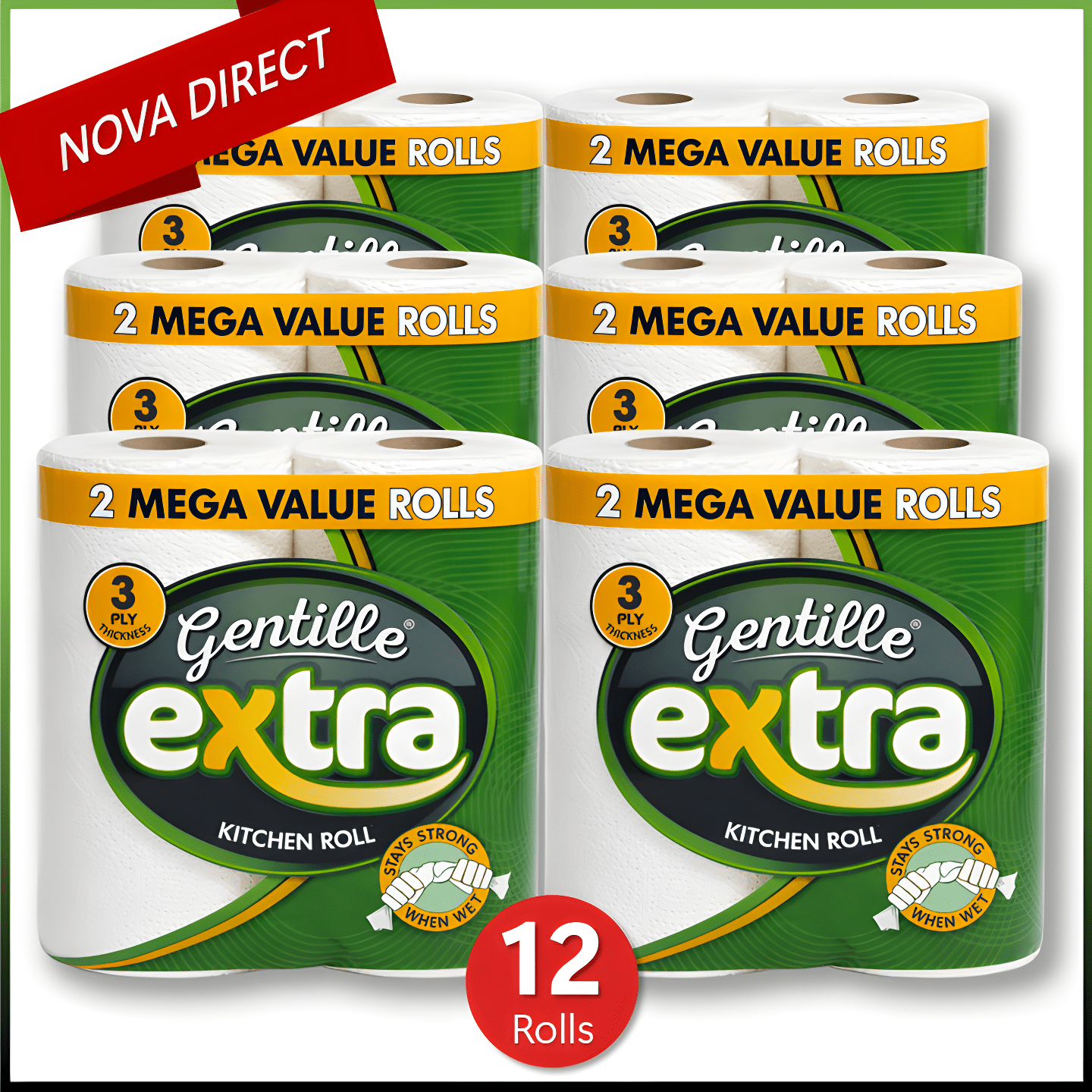 TEMU Gentille Extra Kitchen Roll – 3-ply , Absorbent & Thick Multipurpose Kitchen Paper Towels (12 Rolls)