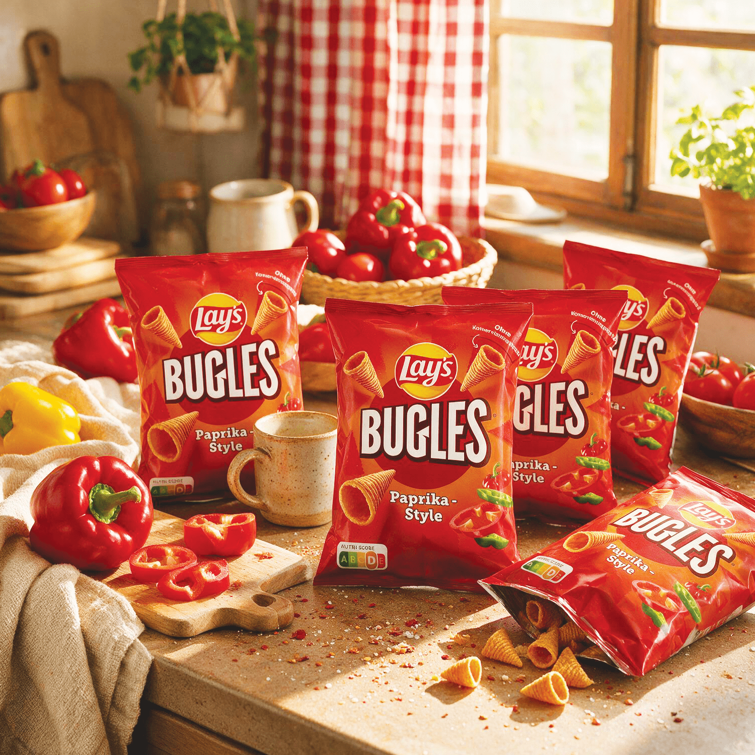 Image of 5-pack - Lay's Bugles Paprika Style - Corn Snack In Horn Shape With Paprika Flavor 5x75g