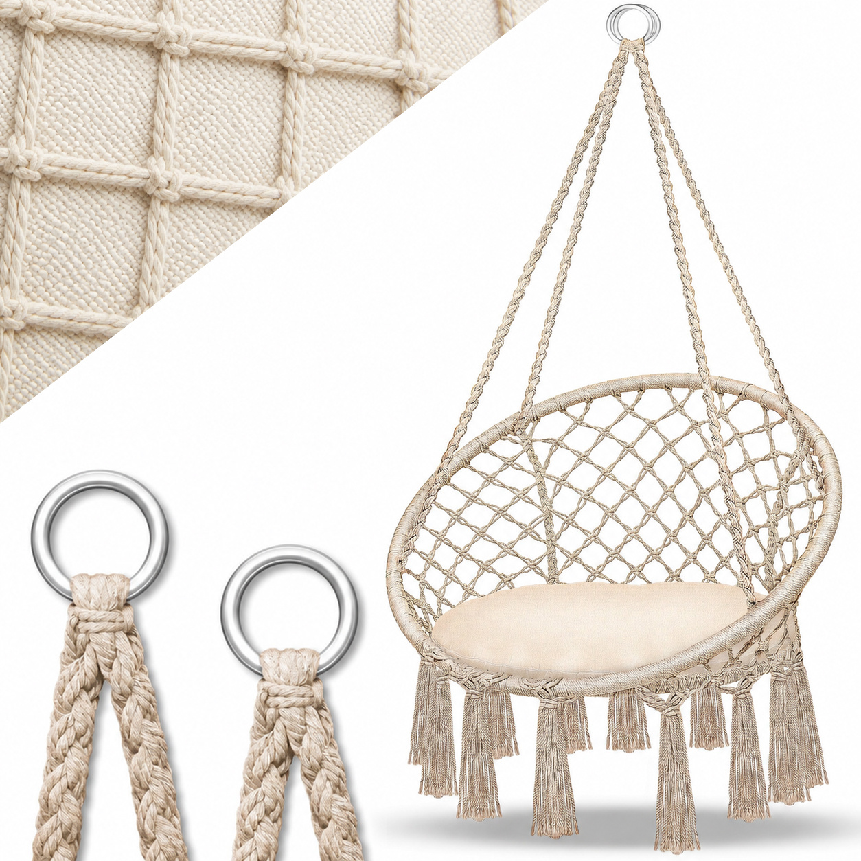 Tillvex® Hanging Chair Outdoor 200kg For Hanging Hanging Chair Xl Indoor With Cushion Weather-resistant Swing Basket Hanging Swing With Cushion