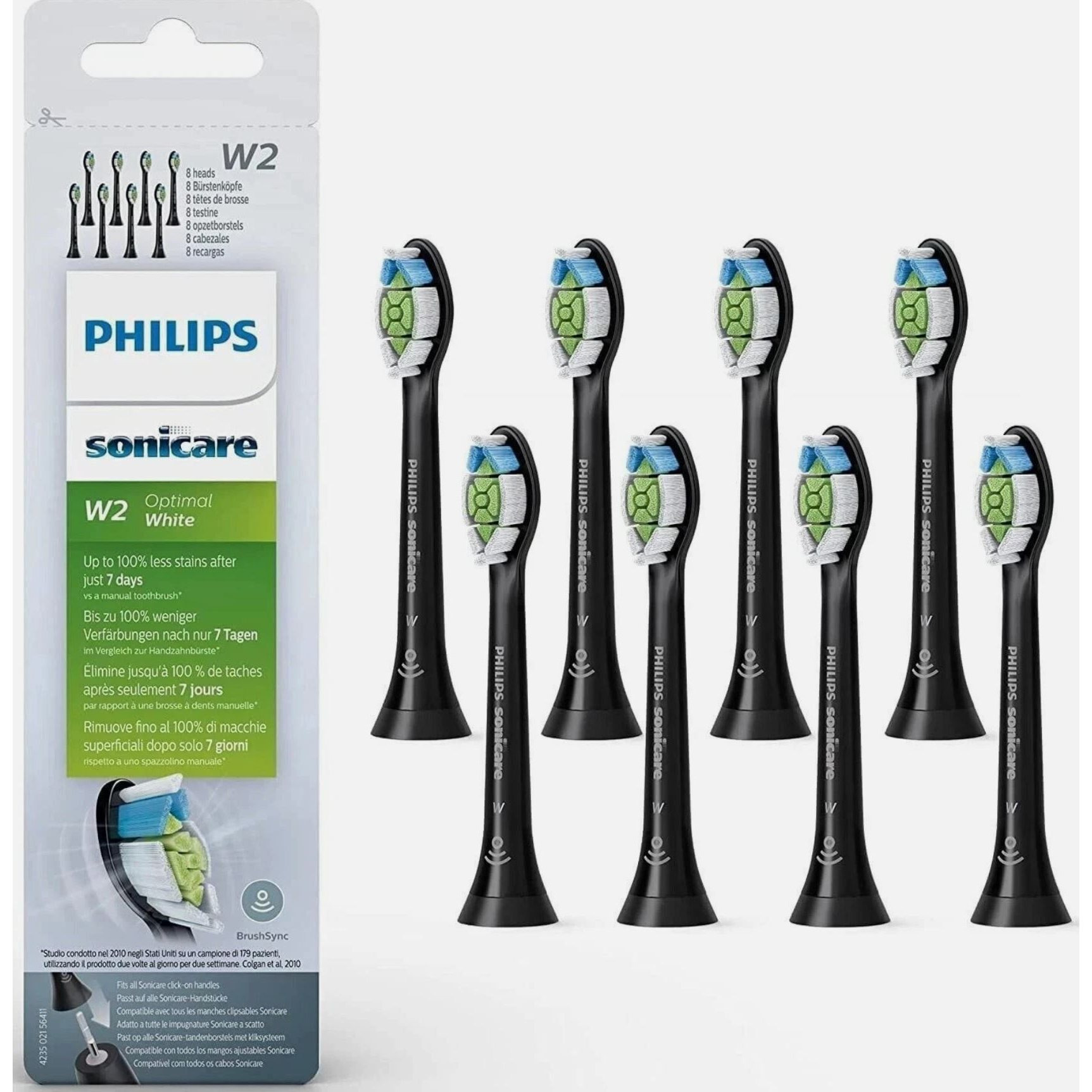 Image of Sonicare W2 White, Replacement Brush Heads, Black, 8-pack, Hx6068/88