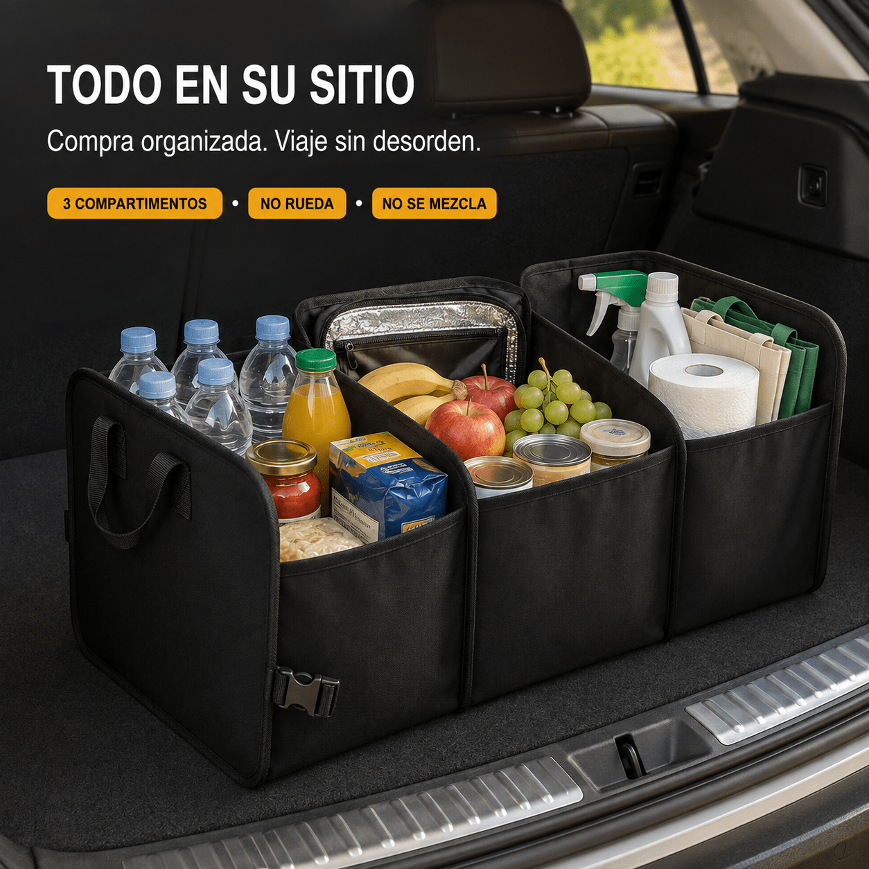 TEMU Organizador de Maletero de Coche Plegable 57 × 29 × 31 cm, de Almacenamiento de Gran Capacidad Compartimentos, Bolsillo Térmico con Cremallera,