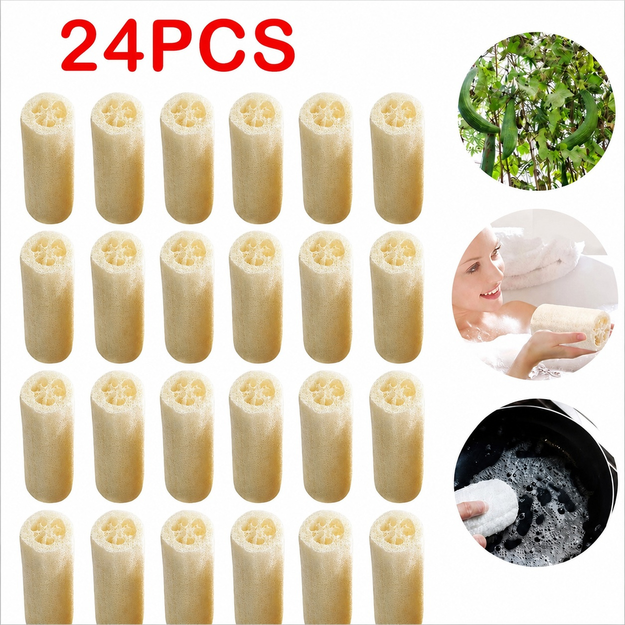 12 Pack Natural Loofah Plant Fiber Scrubber Set