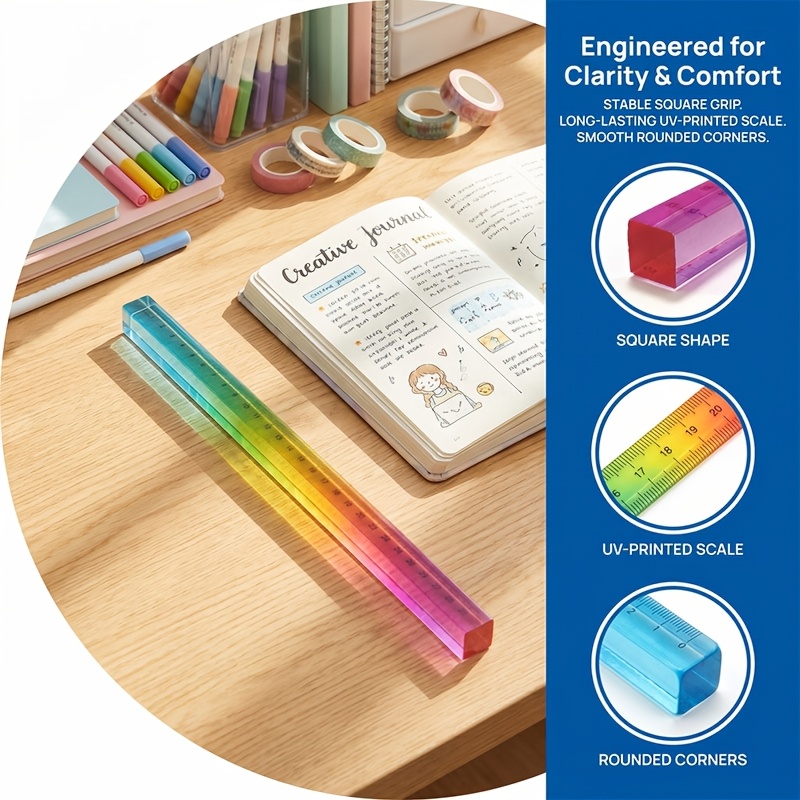 Geometric Drawing Tools, Colorful Ruler and Cube
