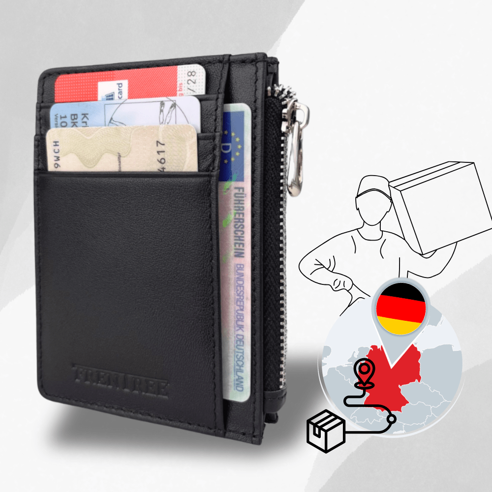 Image of 's Wallet Made Of Genuine Leather With Rfid Protection, A Compact Size, Ultra-thin Card Holder With 6 Card Slots And Zip Pocket, Small Wallet For Men