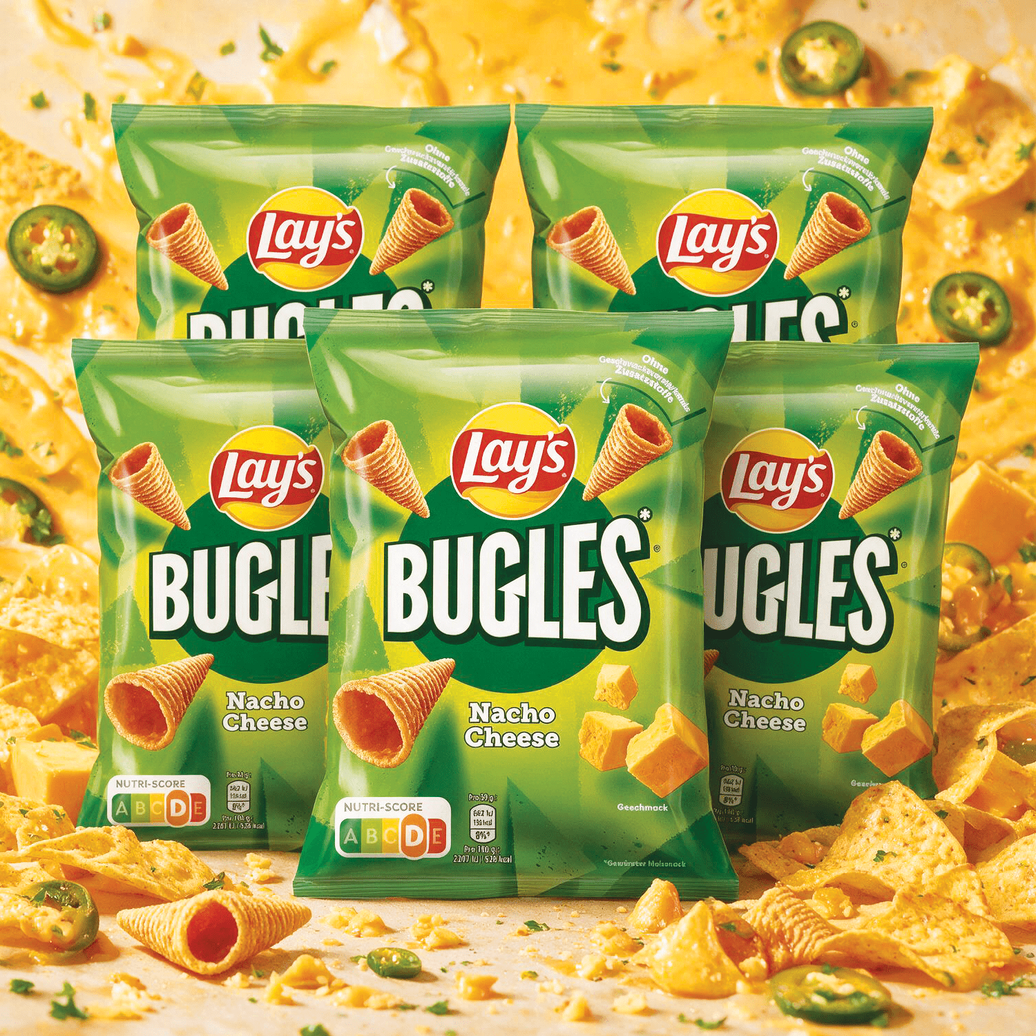 Image of 5-pack - Lay's Bugles Nacho Cheese - Corn Snack In Horn Shape With Cheese Flavor 5x75g