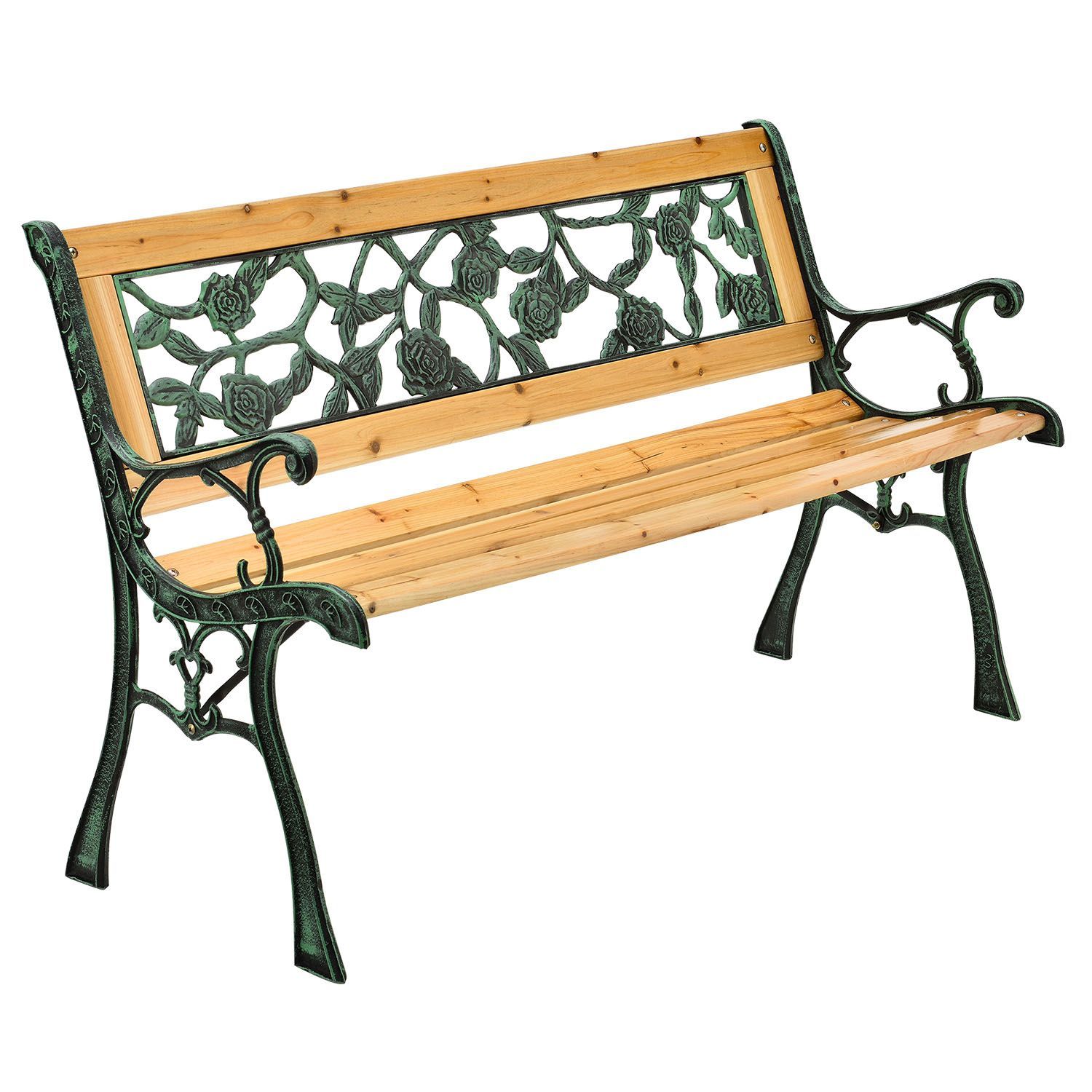 Garden Bench 2 Seater Wooden Bench With Armrests & Backrest Weather-resistant Bench Side Elements Made Of Cast Iron