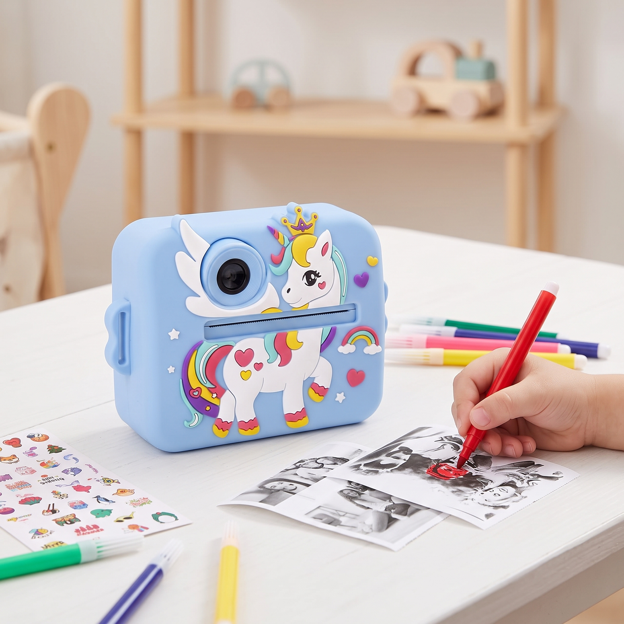 Image of Children Instant Print Digital Camera, Front & Rear Dual Lens Inkless Thermal Photo Printer, 1080p Video Recording Fun Filters Frames Rechargeable Kids Camera With 3 Rolls Thermal Paper