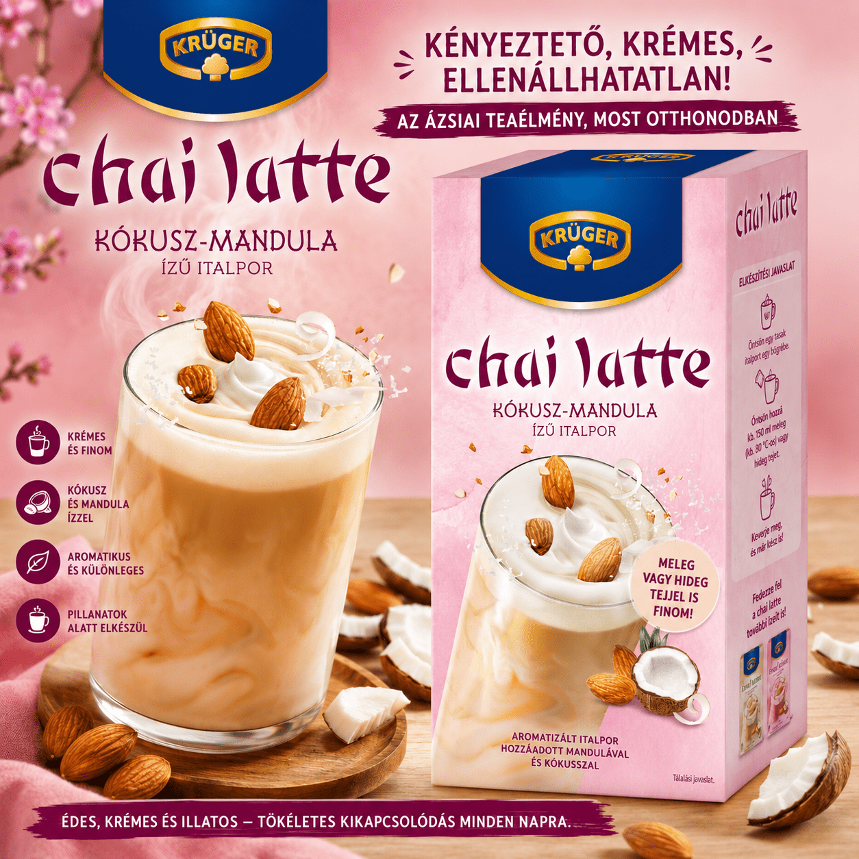 Krüger Chai Latte Kókusz-Mandula, Exotikus India 25G Olasz: retailer-supplied image