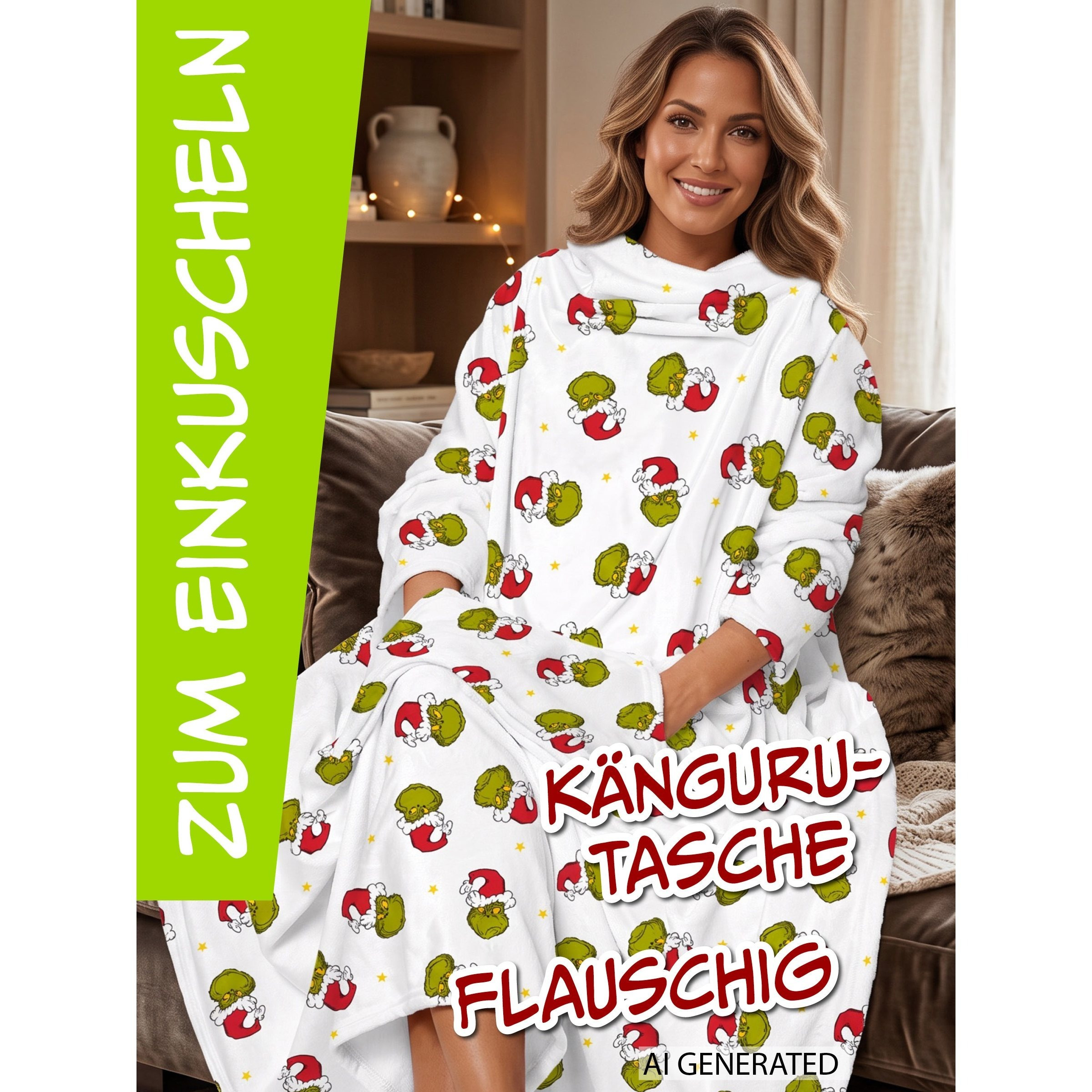 Image of The Tv Blanket With Sleeves And Pockets Aop Plush Snuggle Blanket With Large Belly Blanket 130 X 170 Cm Beige