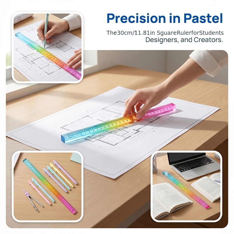 Geometric Drawing Tools, Colorful Ruler and Cube