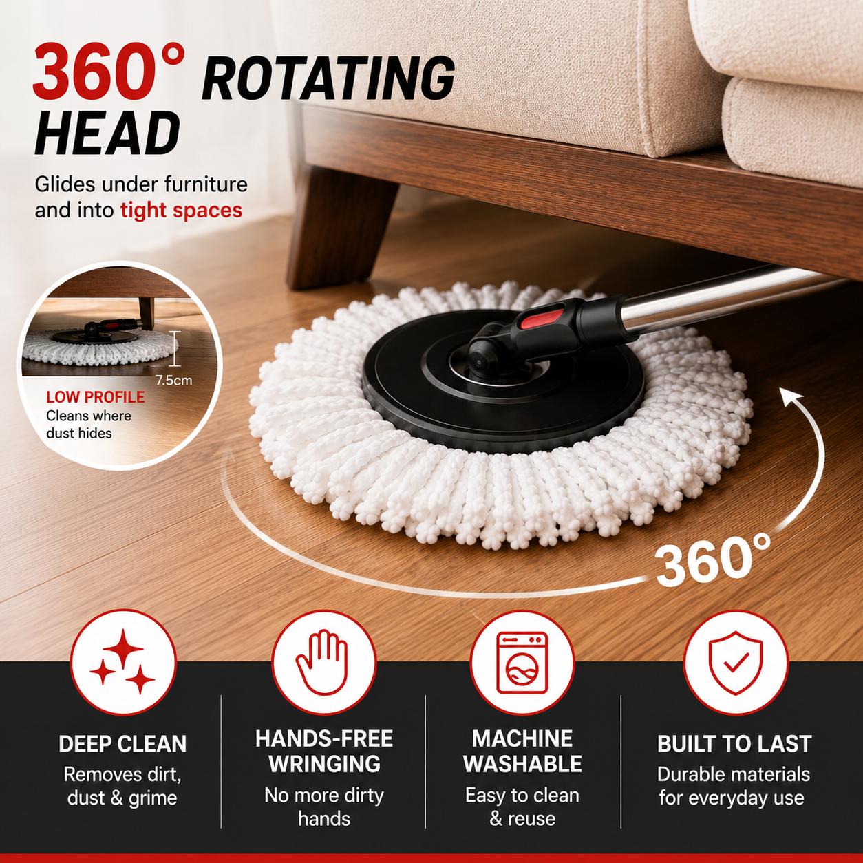 360 spin mop bucket set with wringer 2 microfiber heads extendable stainless steel handle easy   mop for home kitchen bathroom