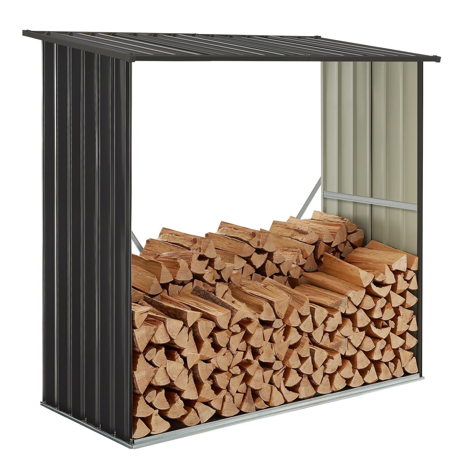 Image of Enno Wood Storage Shed For Firewood, Outdoor Steel Firewood Rack, Metal Firewood Shelter, Temporarily Removable Shed