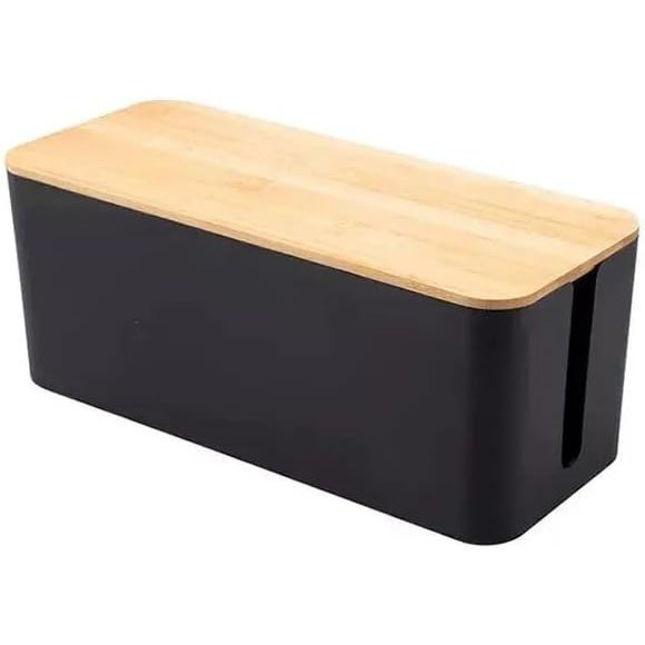 TEMU Caja Organizadora de Cables con de Bambú - Guarda Oculta y Recoge Regletas - Mesa y Escritorio